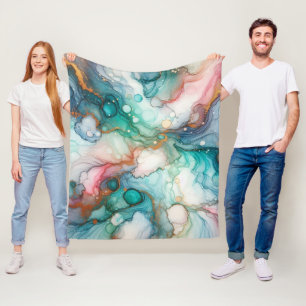 Manta Polar Resumen en rosa, azul turquesa, azul y dorado