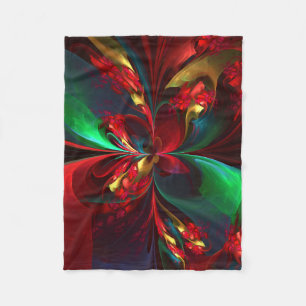 Manta Polar Resumen floral moderno Patrón verde rojo del arte
