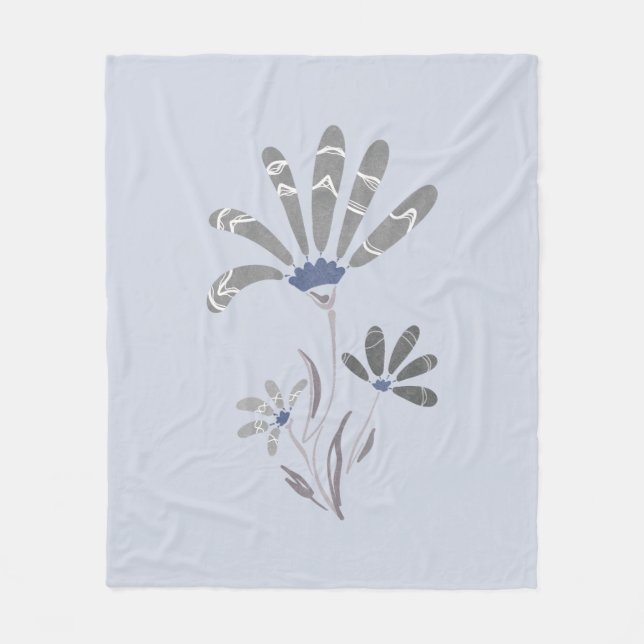 Manta Polar Resumen Flores psicodélicas en escala de grises (Anverso)