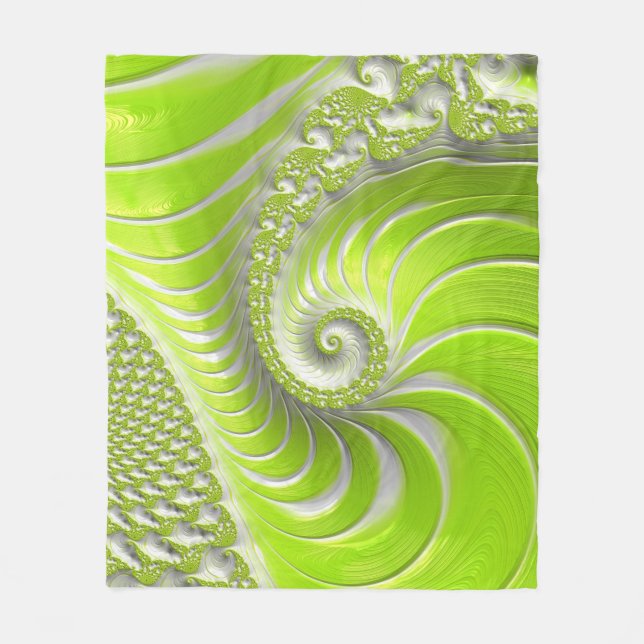 Manta Polar Resumen fractal de espiral verde limón moderno (Anverso)