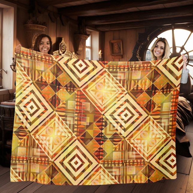 Manta Polar Resumen: Funda del patrón de caída geométrica (Artistic modern fleece blanket featuring an abstract geometric design in warm fall colors)