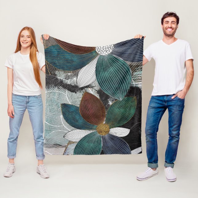 Manta Polar Resumen Linework Arte floral con negrita (In situ)