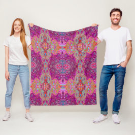 Manta Polar Resumen Magenta Pink, Blue y Red Groovy Pattern