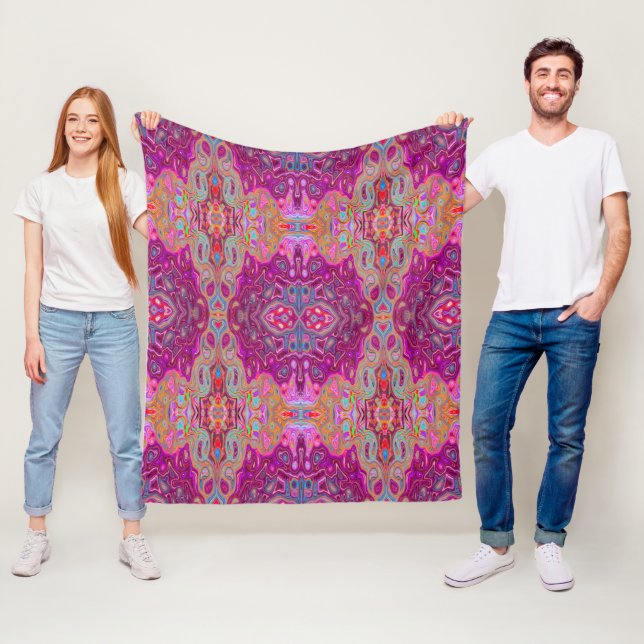 Manta Polar Resumen Magenta Pink, Blue y Red Groovy Pattern (In situ)
