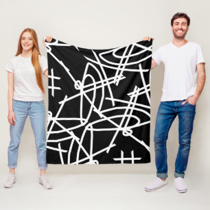 Manta Polar Resumen Minimalismo White Lines Black Blanket