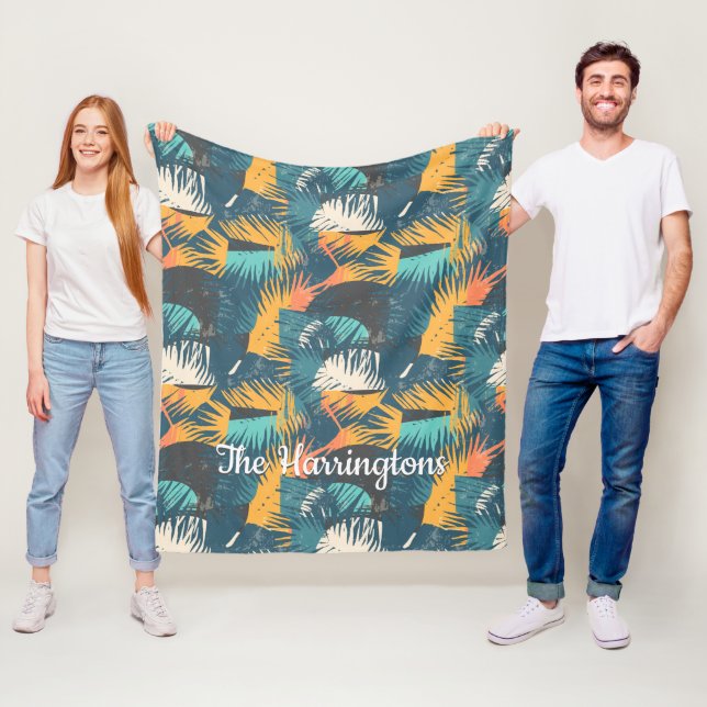 Manta Polar Resumen Palm Leaf Pattern nombre personalizado fle (In situ)