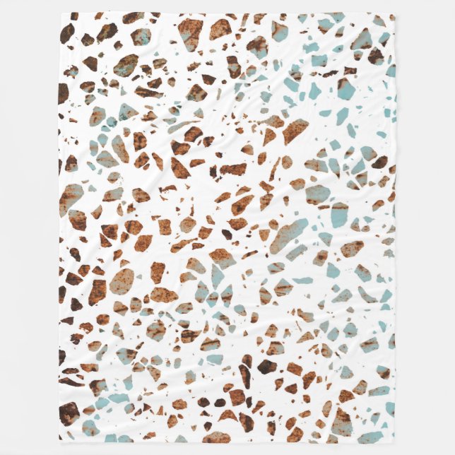 Manta Polar Resumen Terrazzo Mosaic Rust Brown & Blue Pattern (Anverso)