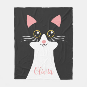 Manta Polar Retrato de gato negro de Cute Mid Century