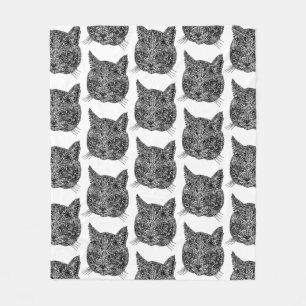 Manta Polar Retrato de gato ornamental blanco y negro