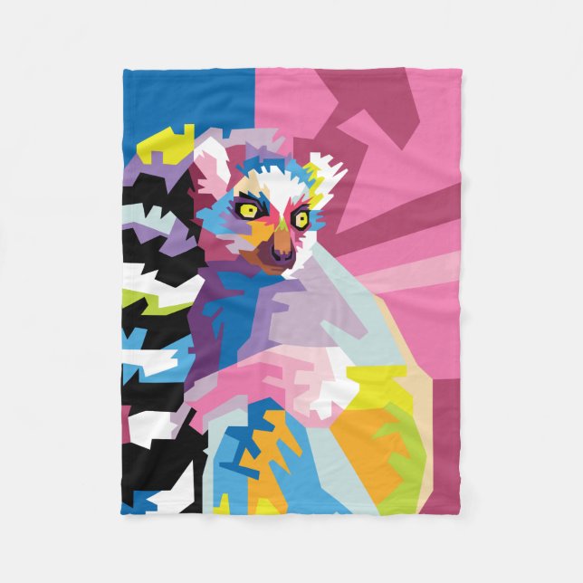 Manta Polar Retrato De Lemur De Arte Pop Colorido (Anverso)