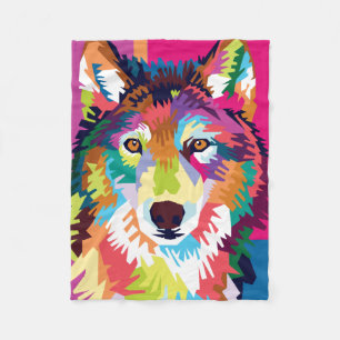 Manta Polar Retrato de lobo de arte pop colorido