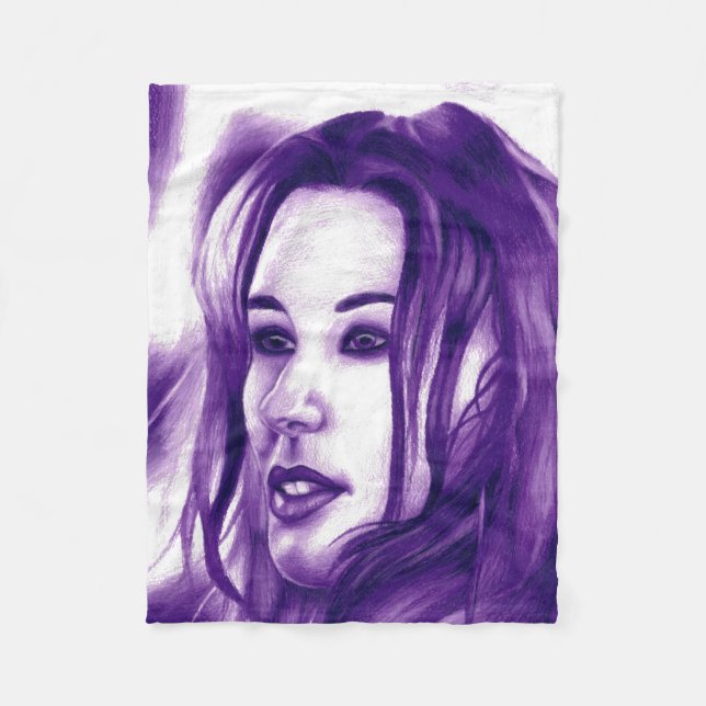 Manta Polar Retrato de mujer morada original arte (Anverso)
