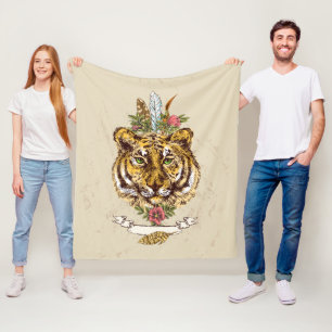 Manta Polar Retrato estilo Tigre Boho