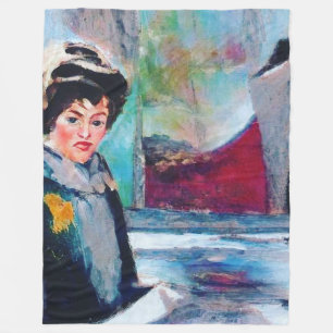 Manta Polar Retrato femenino vintage con fondo abstracto