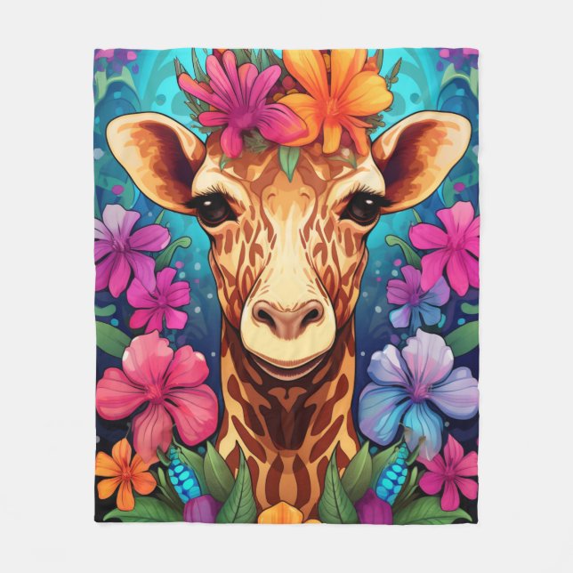 Manta Polar Retrato Floral Giraffe-9322 (Anverso)