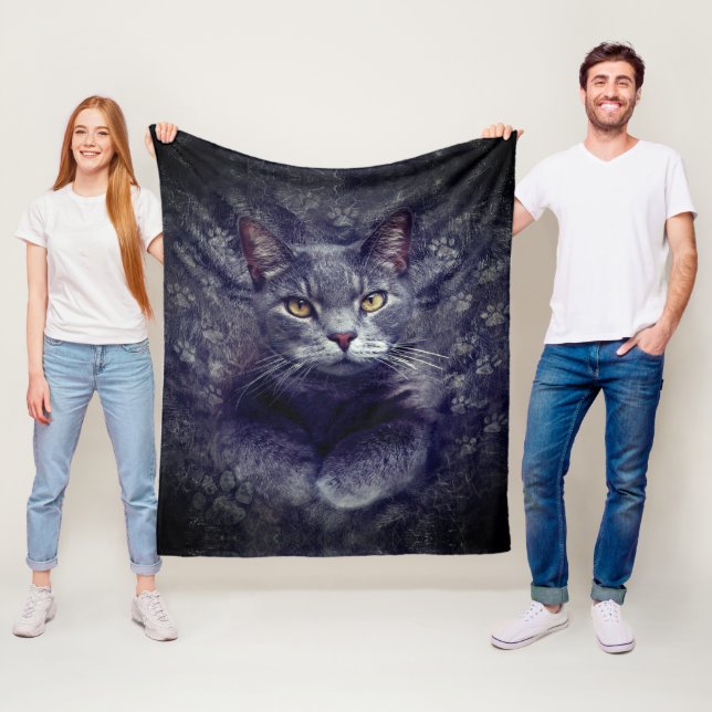 Manta Polar Retrato gris del gato (In situ)