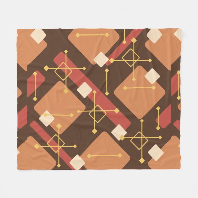 Manta Polar Retro 1950s Art Diamonds Brown Orange (Frente (Horizontal))