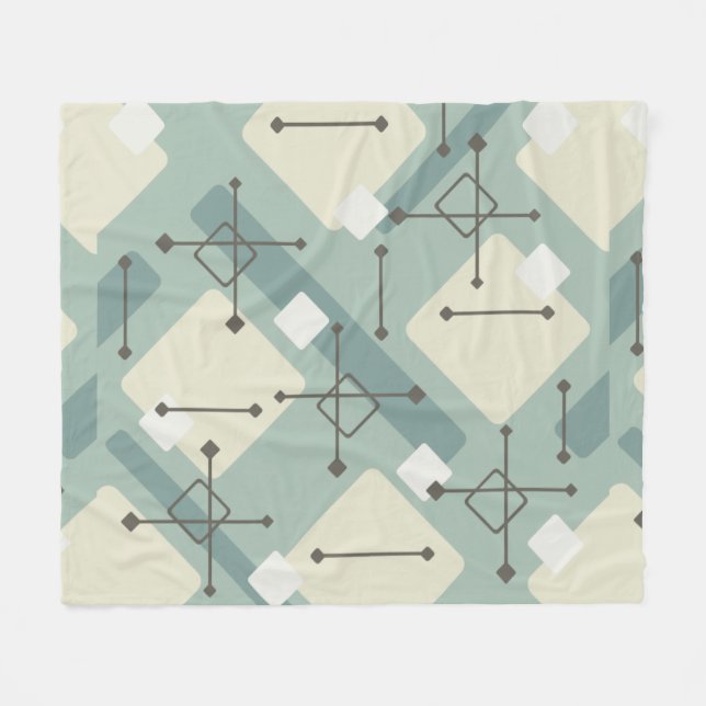 Manta Polar Retro 1950s Art Diamonds Sage Green (Frente (Horizontal))