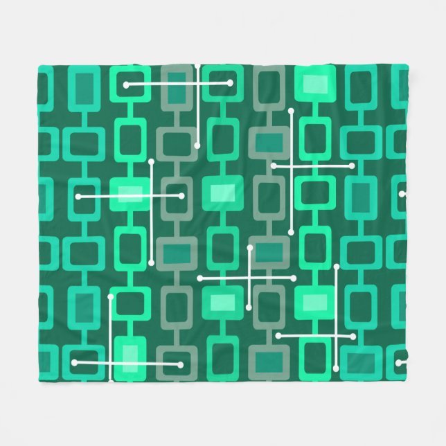 Manta Polar Retro 1950s Geometric Pattern Turquoise (Frente (Horizontal))
