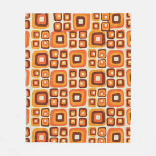Manta Polar Retro años 70 Geométrico Naranja y Marrón de Mitad