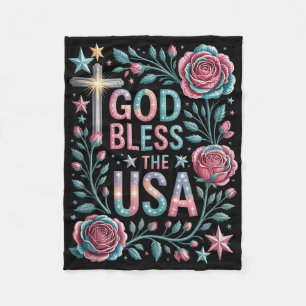 Manta Polar Retro Boho Floral God Bless The Usa Christian 4th