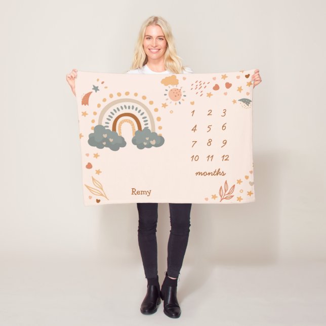 Manta Polar Retro Boho Rainbow Rust Baby Meses (In situ)