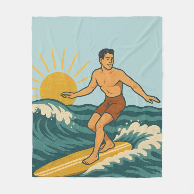Manta Polar Retro California Surfer Blue Coastal Surfing Print (Anverso)