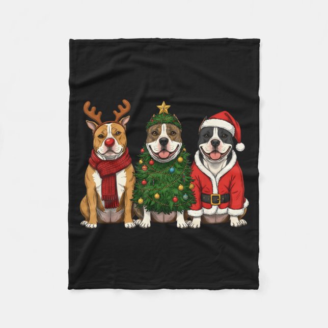 Manta Polar Retro Christmas American Bully Santa Reindeer Dog  (Anverso)
