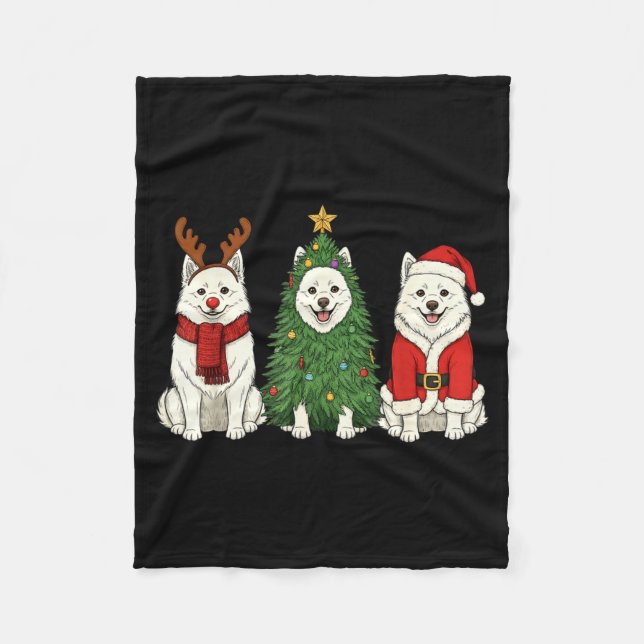 Manta Polar Retro Christmas American Eskimo Dog Santa Reindeer (Anverso)
