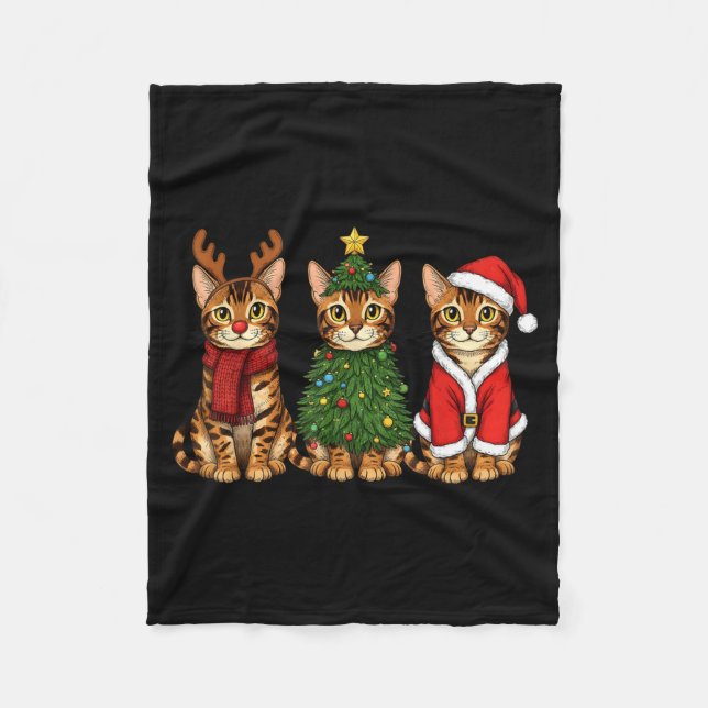 Manta Polar Retro Christmas Bengal Cat Santa Reindeer  (Anverso)