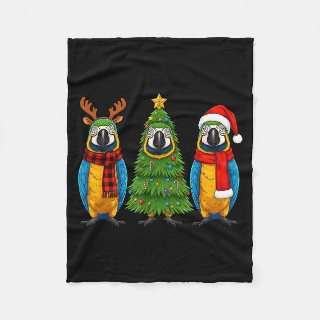 Manta Polar Retro Christmas Blue And Yellow Macaw Parrot Santa (Anverso)