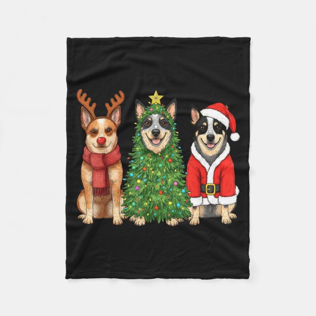 Manta Polar Retro Christmas Blue Heeler Santa Reindeer Dog Lov (Anverso)
