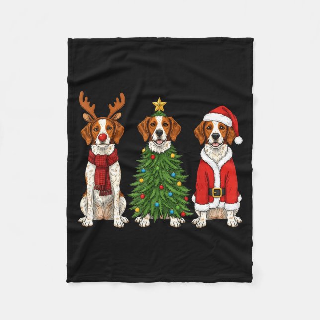 Manta Polar Retro Christmas Brittany Spaniel Santa Reindeer Do (Anverso)