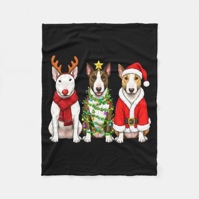Manta Polar Retro Christmas Bull Terrier Santa Reindeer Dog Lo (Anverso)