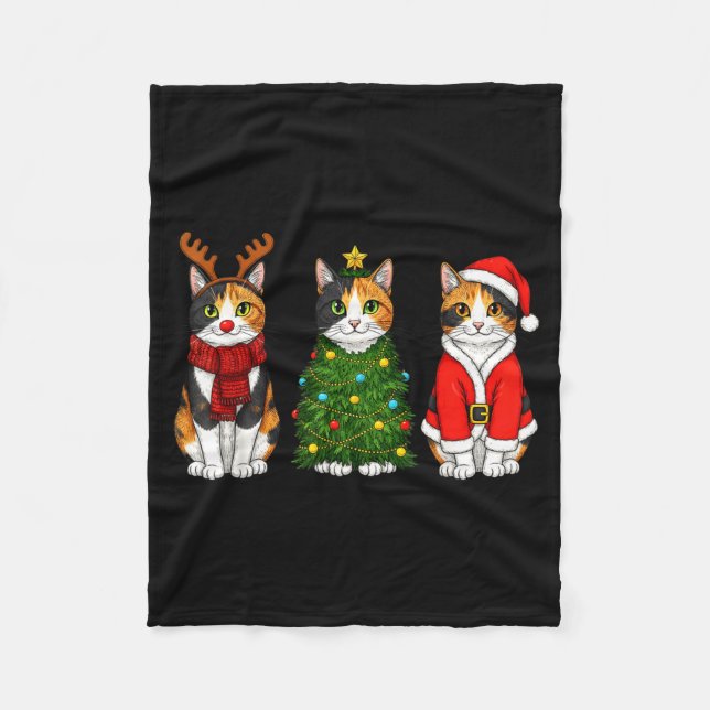 Manta Polar Retro Christmas Calico Cat Santa Reindeer  (Anverso)