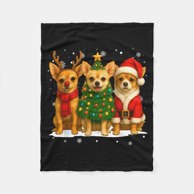 Manta Polar Retro Christmas Chihuahua Santa Reindeer Dog Lover (Anverso)
