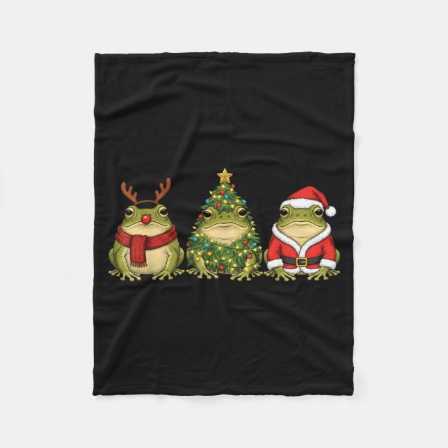 Manta Polar Retro Christmas Desert Rain Frog Santa Reindeer  (Anverso)