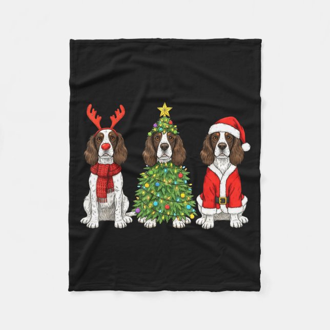 Manta Polar Retro Christmas English Springer Spaniel Santa Rei (Anverso)