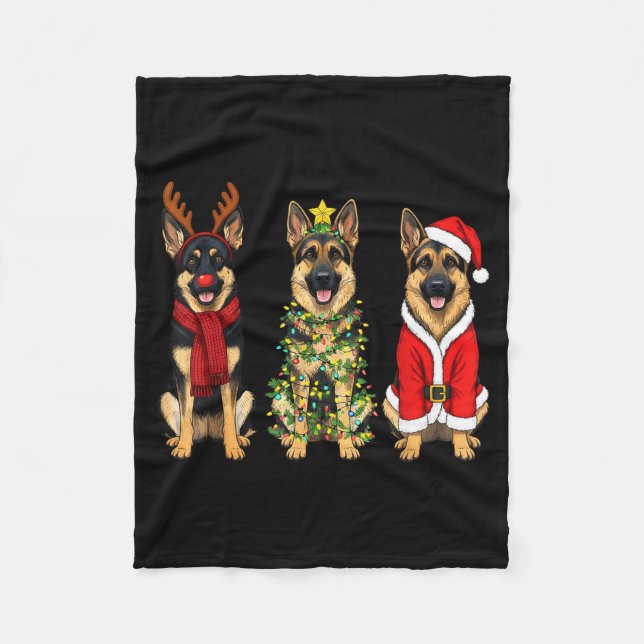 Manta Polar Retro Christmas German Shepherd Santa Reindeer Gsd (Anverso)