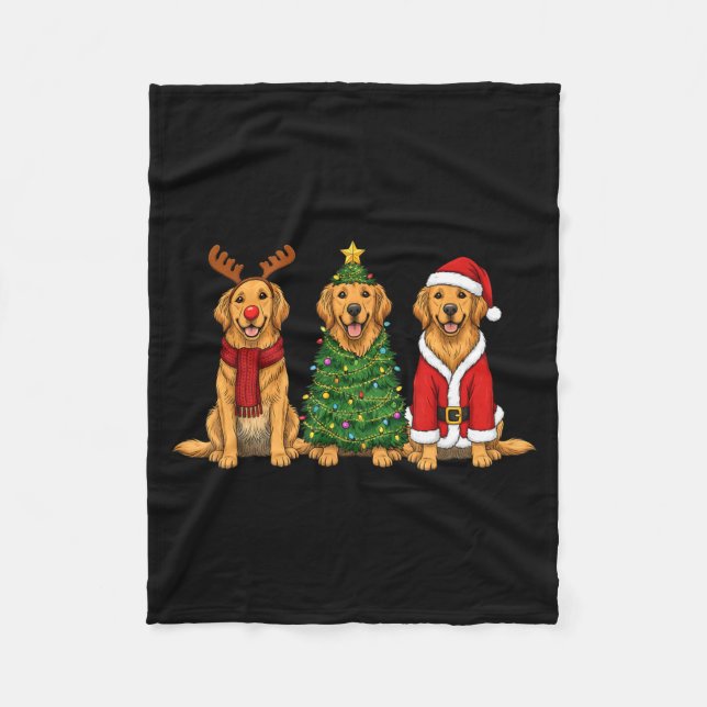 Manta Polar Retro Christmas Golden Retriever Santa Reindeer Do (Anverso)