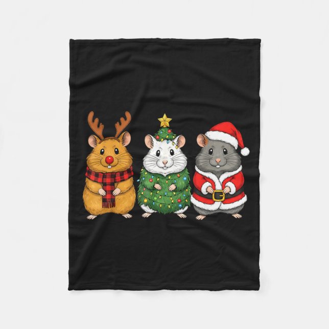 Manta Polar Retro Christmas Hamster Santa Reindeer  (Anverso)