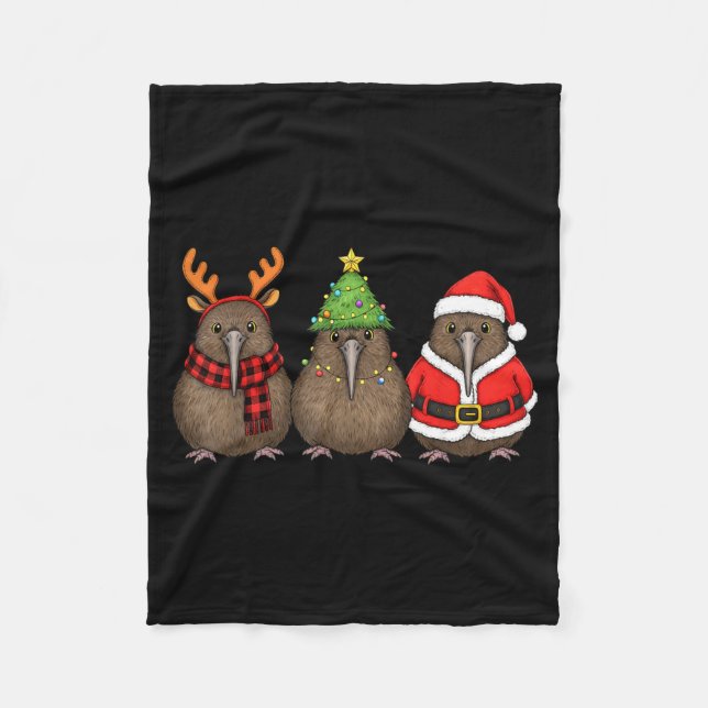 Manta Polar Retro Christmas Kiwi Bird Santa Reindeer  (Anverso)