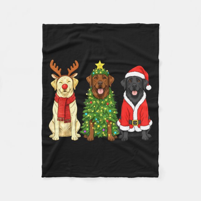 Manta Polar Retro Christmas Labrador Retriever Santa Reindeer  (Anverso)