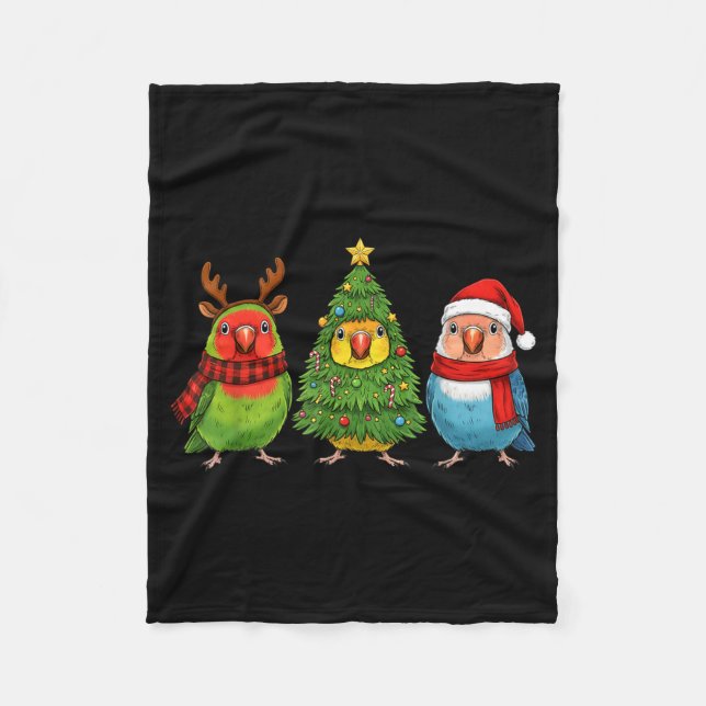 Manta Polar Retro Christmas Lovebird Parrot Santa Reindeer  (Anverso)