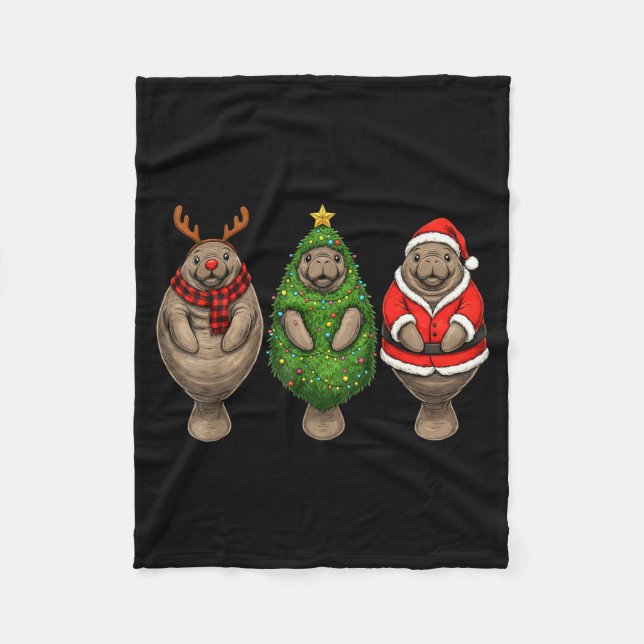 Manta Polar Retro Christmas Manatee Santa Reindeer  (Anverso)