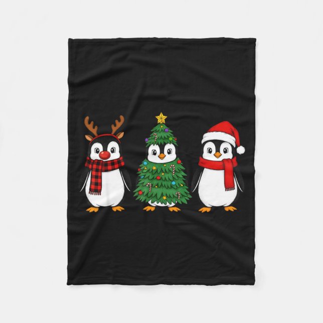 Manta Polar Retro Christmas Penguin Santa Reindeer  (Anverso)