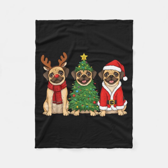 Manta Polar Retro Christmas Puggle Santa Reindeer Dog Lover  (Anverso)