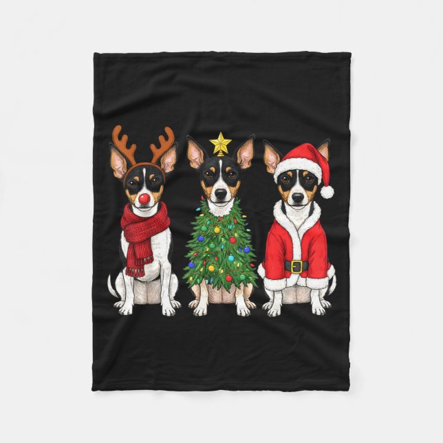 Manta Polar Retro Christmas Rat Terrier Santa Reindeer Dog Lov (Anverso)