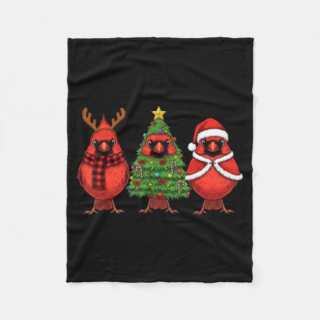Manta Polar Retro Christmas Red Cardinal Bird Santa Reindeer  (Anverso)