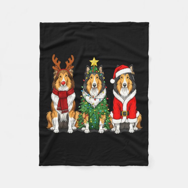 Manta Polar Retro Christmas Rough Collie Santa Reindeer Dog Lo (Anverso)